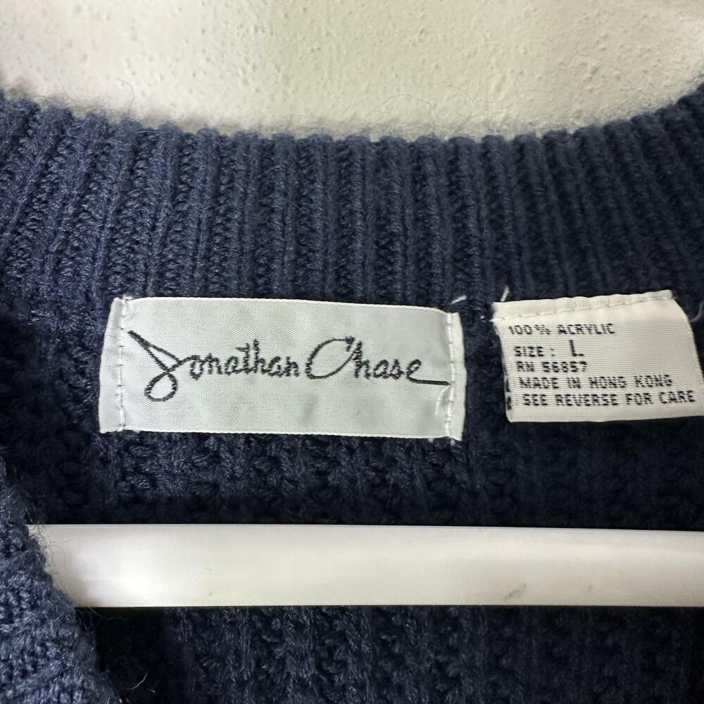 VTG Jonathan Chase Sweater Womens Large Blue Green V Neck Chunky Preppy Tennis‎ - Picture 3 of 3
